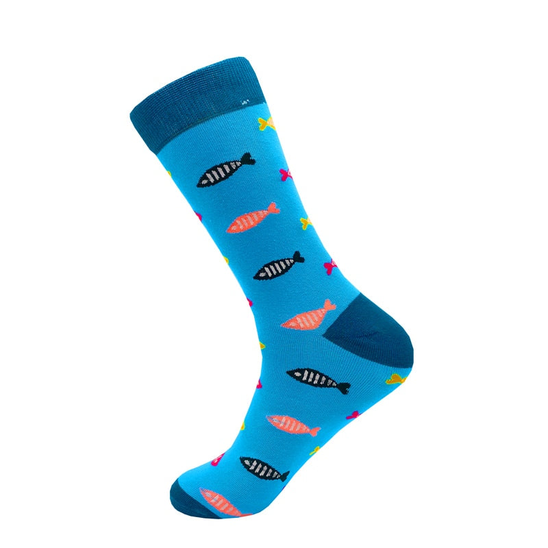 Colorful Cartoon Fashion Soft  Novelty Cotton Mens Socks  Fish Cookie Star Football Happy Kawaii Funny Women Socks Size38-46