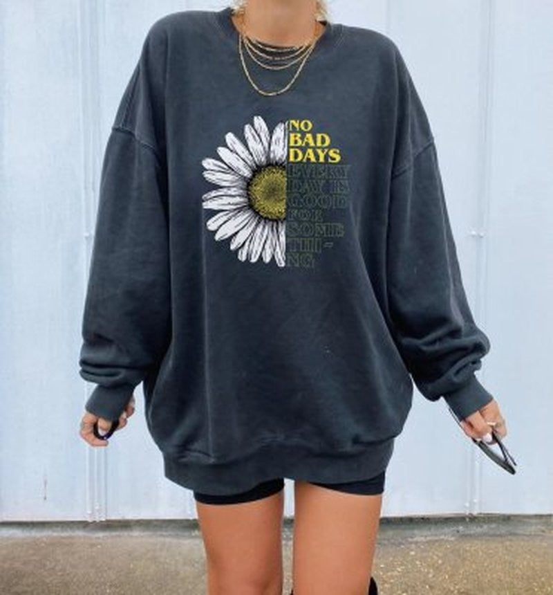 Printing Sweatshirts Women Loose Sunflower Long Sleeve Shirts