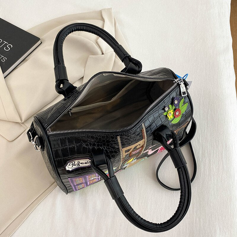 Crocodile Pattern Leather Crossbody Bags Luxury Designer Handbags Fashion Cartoon Embroidered Casual Totes