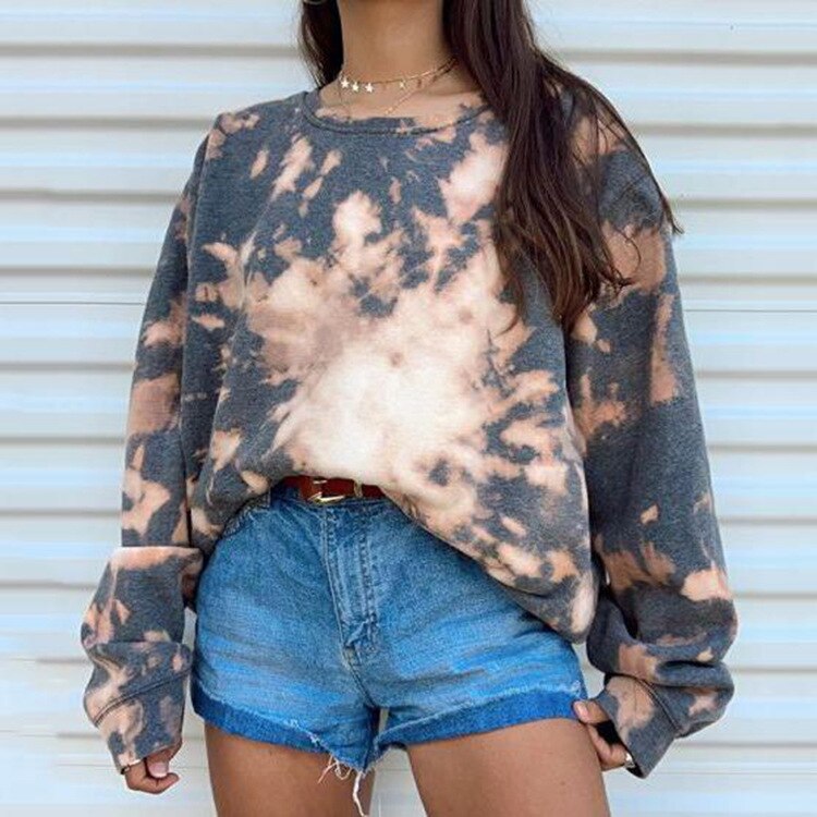 Shirt For Women Tid Dye Long Sleeve Shirts Autumn Winter Hoodies Sweatshirts Casual Loose Pullover Sweatshirt Blouses Tops