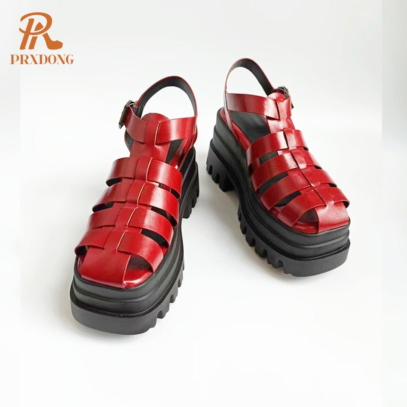 Fashion Chunky High Heels Platform Women & Sandal  T-Strap Rome Gladiator Shoes 41