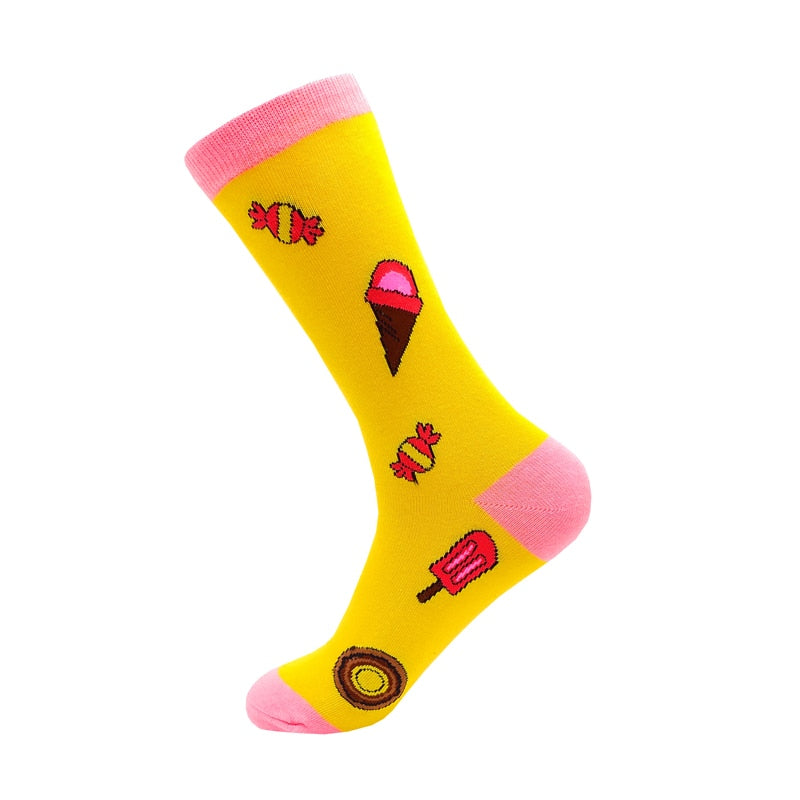 Colorful Cartoon Fashion Soft  Novelty Cotton Mens Socks  Fish Cookie Star Football Happy Kawaii Funny Women Socks Size38-46