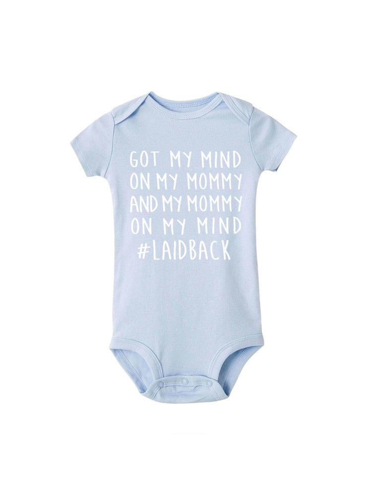 Got my mind on my mommy print Infant Baby Rompers Clothes Newborn Baby Boy Girl Jumpsuit short Sleeve Toddler Romper Overalls