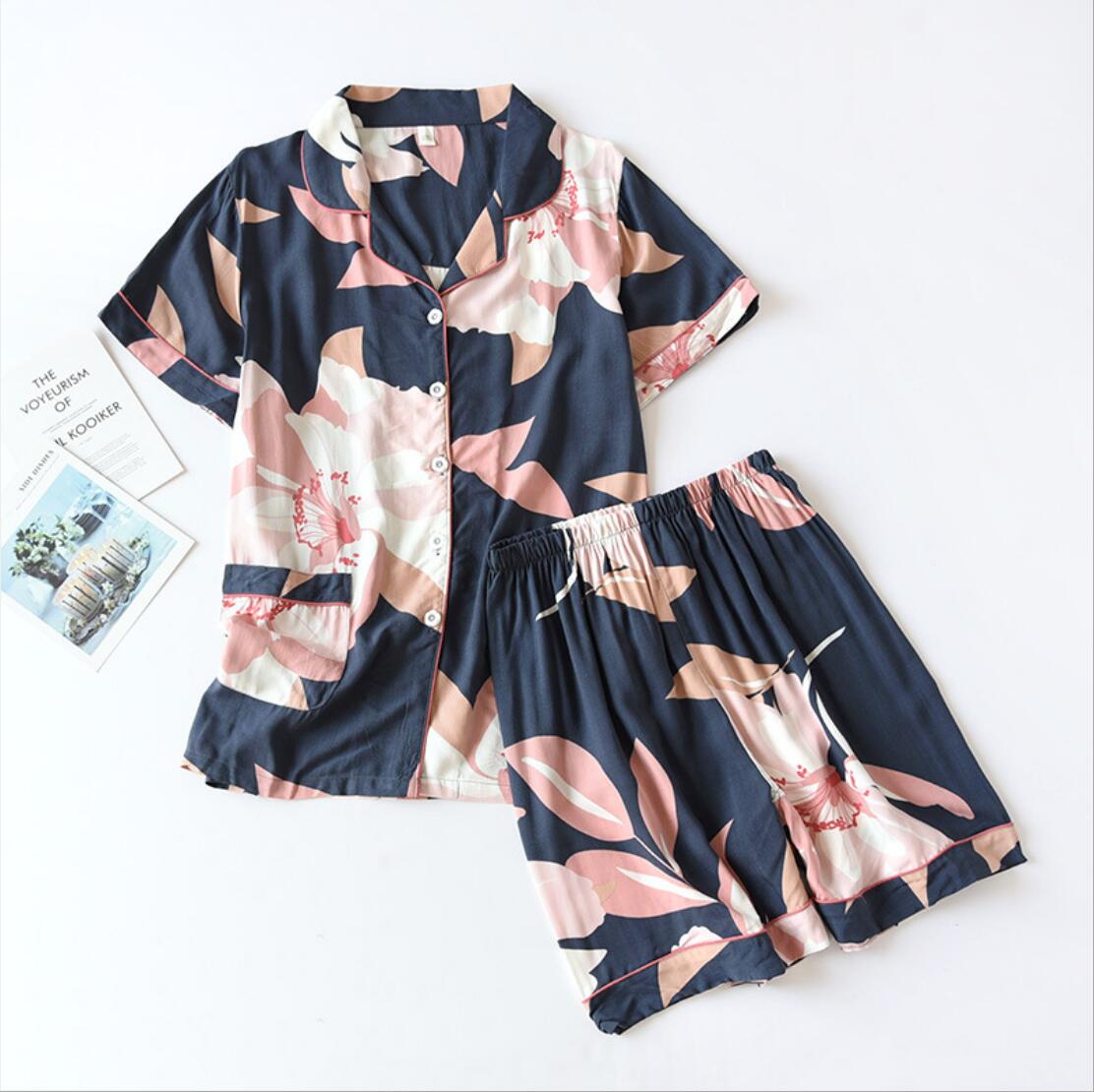Pajamas Set Short-sleeved Shorts Home Pijima Loose Two-piece Suit for Home Sleepwear Printed Plus Size Female Pijima