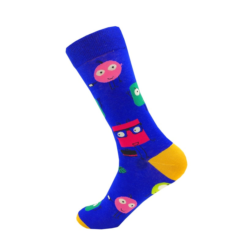 Colorful Cartoon Fashion Soft  Novelty Cotton Mens Socks  Fish Cookie Star Football Happy Kawaii Funny Women Socks Size38-46