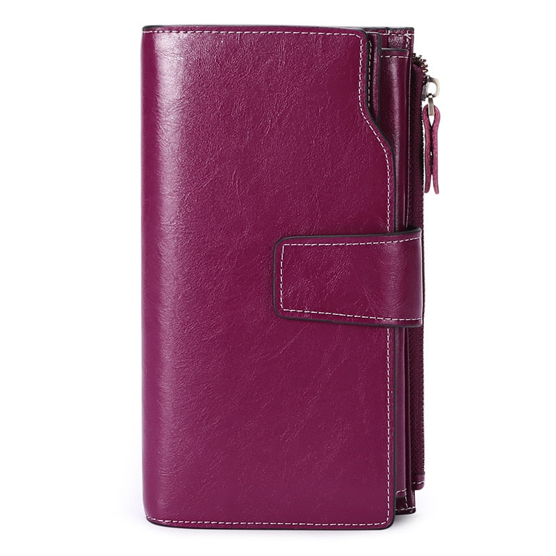 Real Leather Purse  Women Long Korean Version Oil Wax Cowhine Purse for Women with Multiple Slots