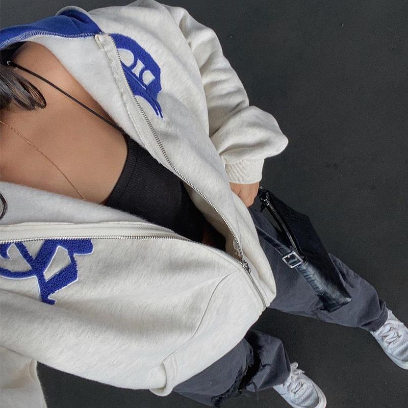 Harajuku Oversized Sweatshirt Streetwear Letter Print Zip Up Hoodie Clothing