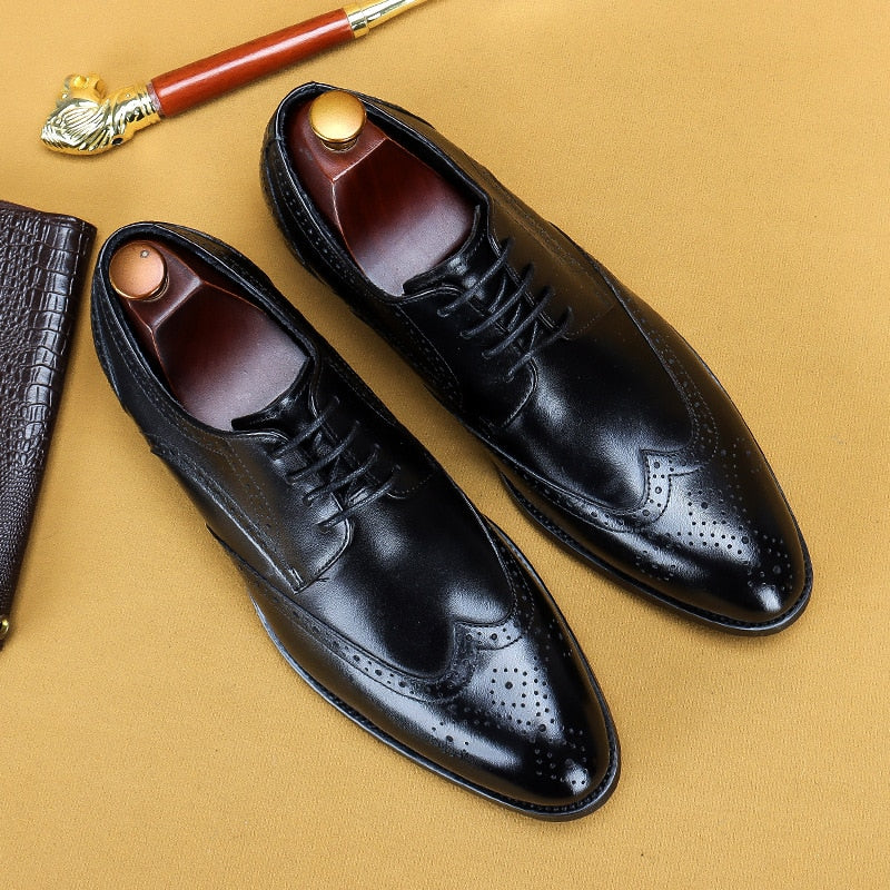 Men Handmade Shoes Genuine Leather Male Oxford Italian Classic Vintage Lace-up Men & Brogue Shoes Oxford