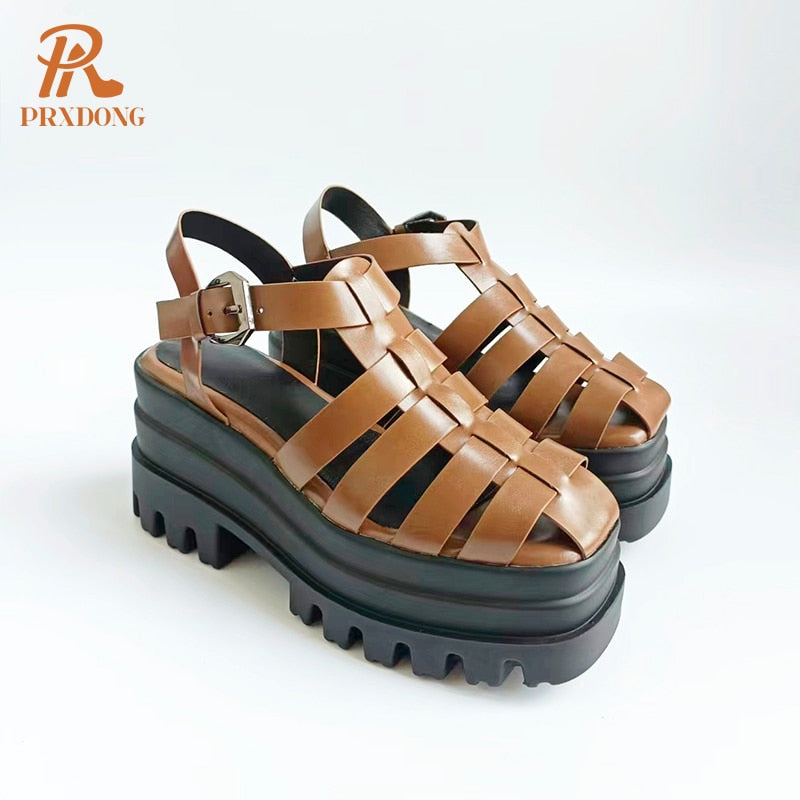 Fashion Chunky High Heels Platform Women & Sandal  T-Strap Rome Gladiator Shoes 41