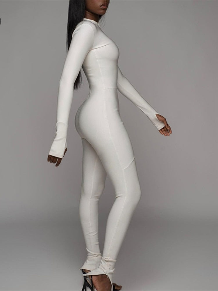 Sisterlinda White Rompers Womens Jumpsuits Elegant Long Sleeve Overalls Night Party Zipper Playsuits Slim Outifts Streetwear2022