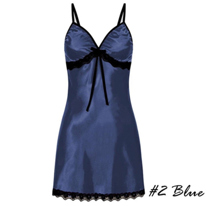 Sexy Sleepwear Women Lace Silk Satin Night Dress Sleeveless Nighties V-neck Nightgown Plus Size 3XL Nightdress Nightwear
