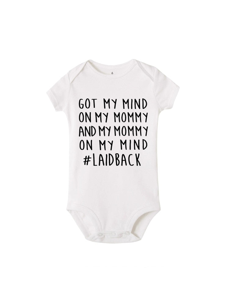 Got my mind on my mommy print Infant Baby Rompers Clothes Newborn Baby Boy Girl Jumpsuit short Sleeve Toddler Romper Overalls