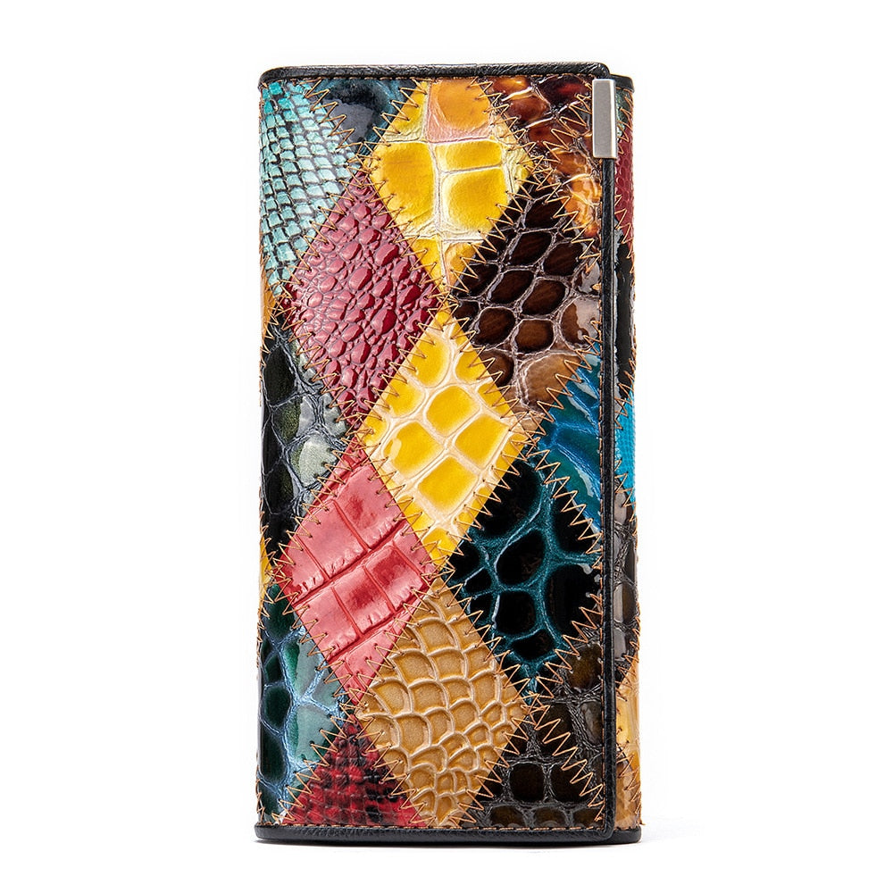 Long Leather Day Tie  Style Multi-functional Zippered Hand Holding Purse