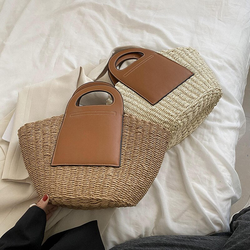 Fashion Big Beach Basket Bag Lady Straw Shoulder Bags Female Travel Large Capacity Woven Totes Handmade Handbags