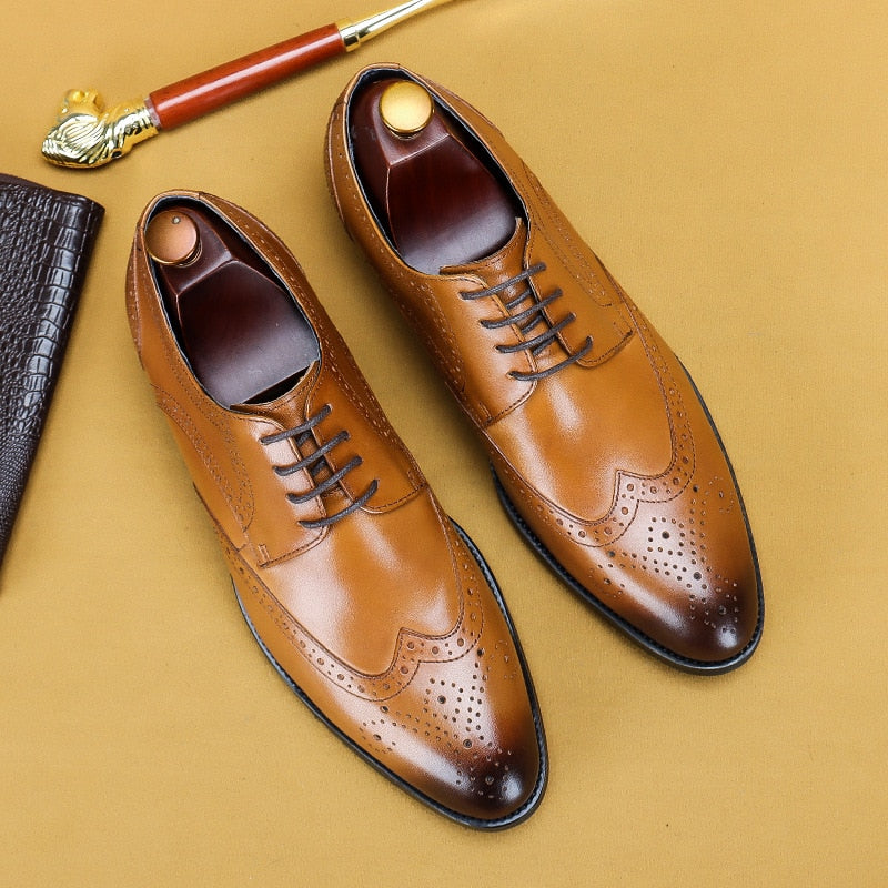Men Handmade Shoes Genuine Leather Male Oxford Italian Classic Vintage Lace-up Men & Brogue Shoes Oxford