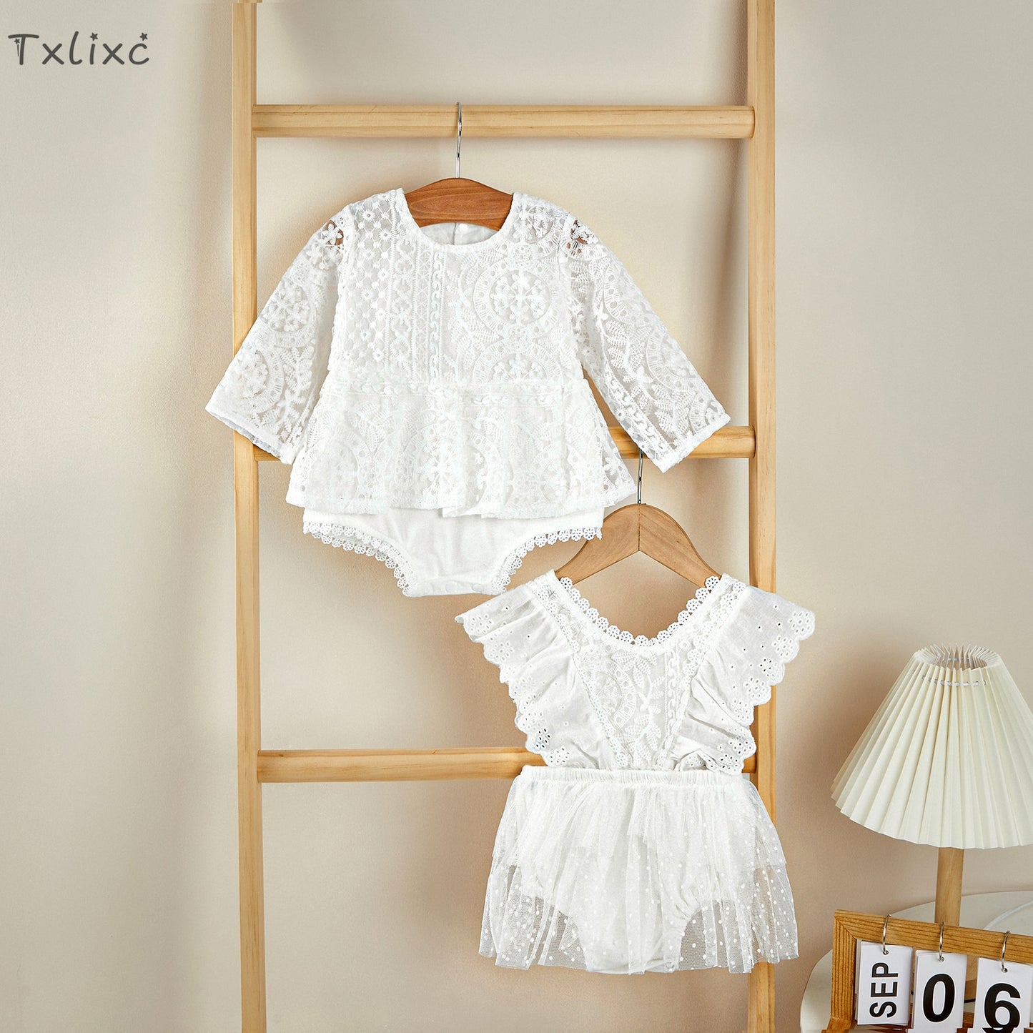 Txlixc Newborn Toddler Baby Girl Romper Sister Outfit Flower Lace Romper Jumpsuits Tutu Dress Summer Fall Clothes 0-24M