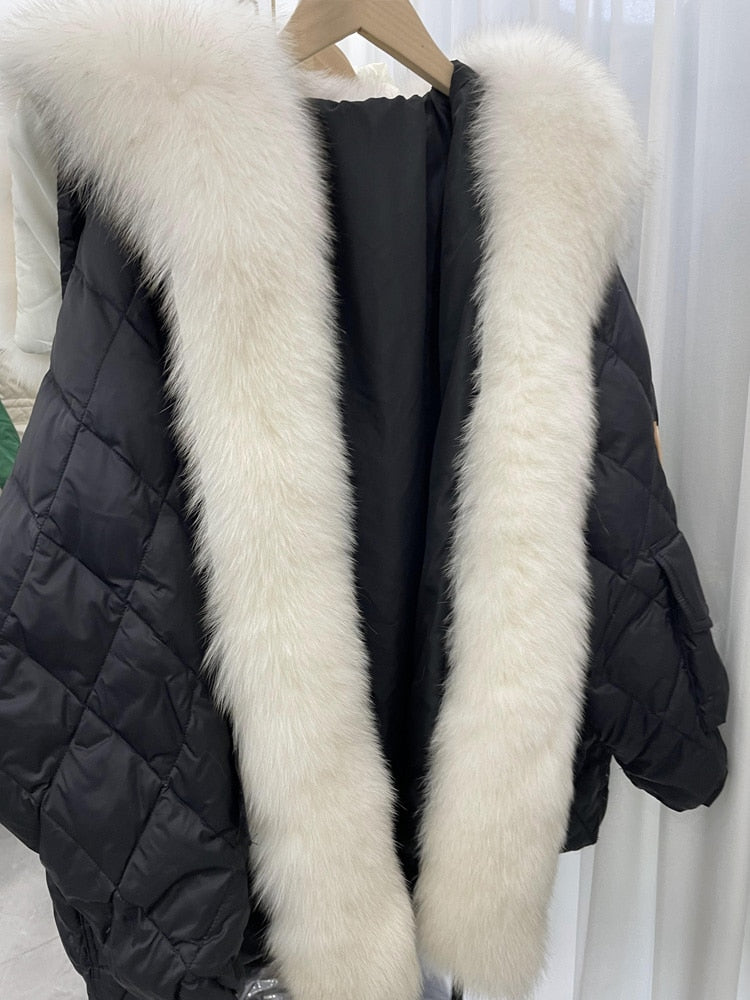 Janveny Big Luxury Real Fox Fur Collar 2022 Women Winter Down Jacket 90% Duck Down Coat Puffer Feather Female Parka Snow Outwear