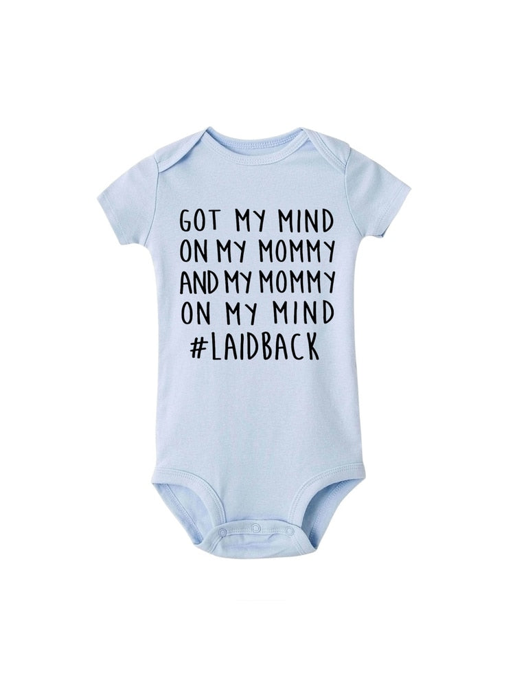 Got my mind on my mommy print Infant Baby Rompers Clothes Newborn Baby Boy Girl Jumpsuit short Sleeve Toddler Romper Overalls