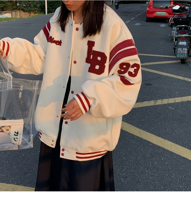 Varsity Jackets Fashion Oversized Long Sleeve Bomber Loose Black Baseball Vintage Y2K Coat