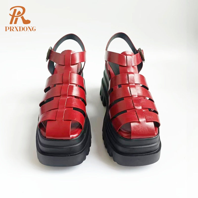 Fashion Chunky High Heels Platform Women & Sandal  T-Strap Rome Gladiator Shoes 41