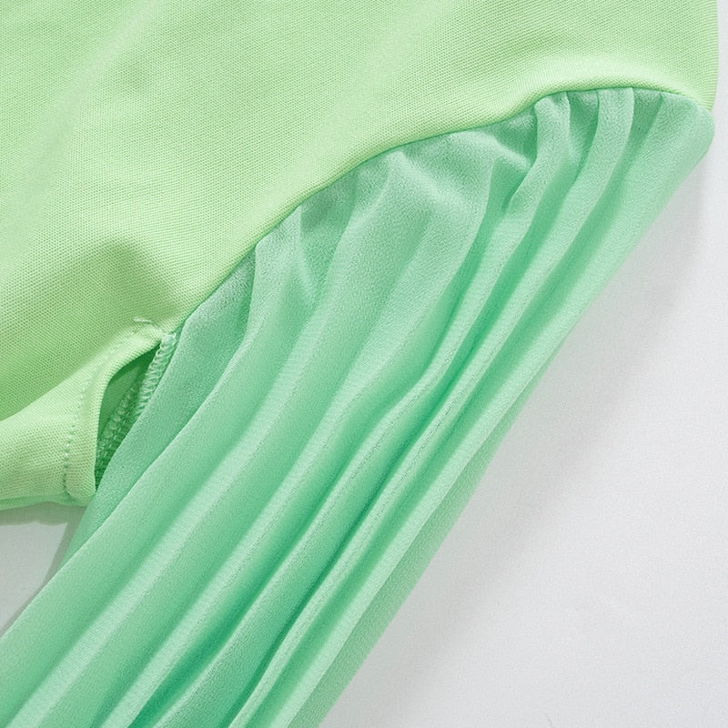 Long Slevve Slit Backless Bodycon Mesh Patchwork Mini Dress